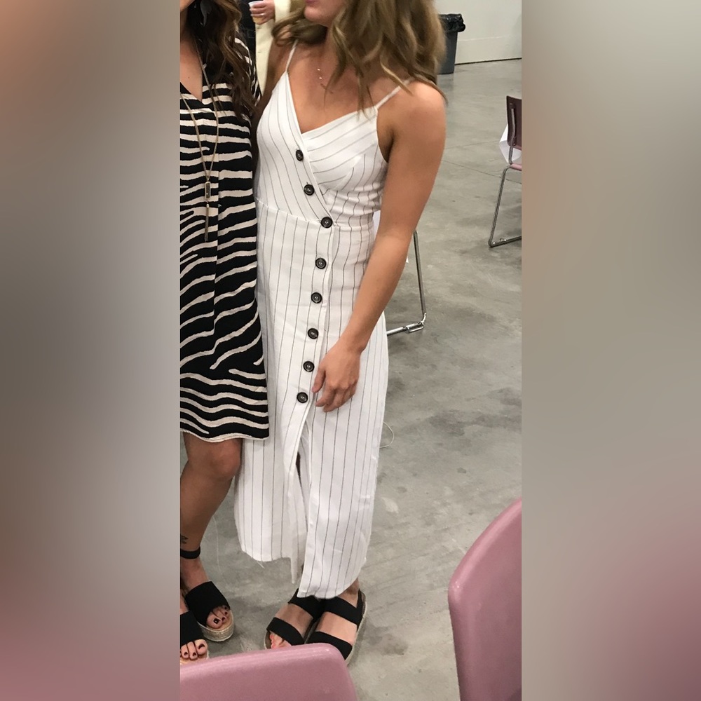 White dress with stripes and buttons
